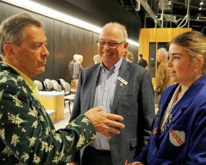 Sir Ian Taylor talks tikanga with youth councillor Paige King and Clutha Foundation chairman Bill...