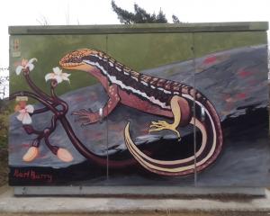 Pearl Barry’s mural on a Chorus cabinet on Alexandra's Half Mile Reserve features a McCann's...