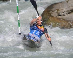 Finn Butcher competes on the river Dora at Ivrea, Italy in an earlier round of the World...