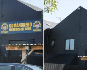 The Comancheros motorcycle gang headquarters in Christchurch, before and after its signage was...