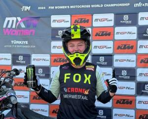 Courtney Duncan celebrates a WMX race win in Turkey at the weekend. PHOTO: FACEBOOK