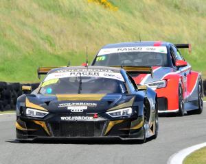 Steve Brooks and Bill Riding, of Christchurch, in their Audi R8 enroute to victory in the three...