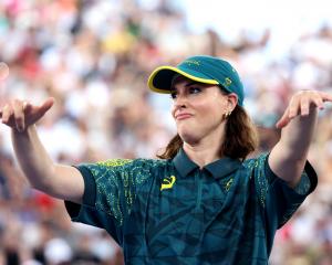 Rachel Gunn, aka B-Girl Raygun, of Team Australia reacts during her now infamous performance at...