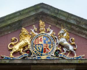 The Coat of Arms of George I at the entrance to Fort George, on the Moray Firth in Scotland. King...