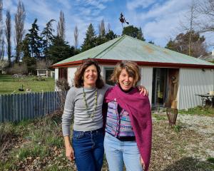 Hāwea Flat artist Laetitia Campe (left) at the Old Garage Gallery with gallery owner and artist...