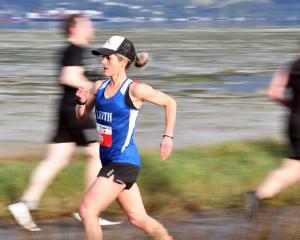 Former Dunedin runner Mel Aitken on her way to winning the Dunedin Marathon female full marathon...