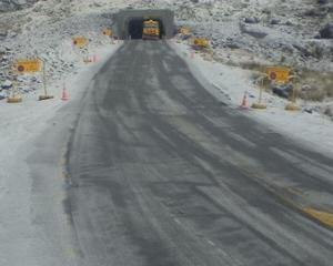 Milford Road at the east end of the Homer Tunnel this morning. PHOTO: MILFORD ROAD ALLIANCE