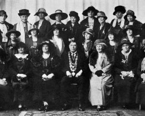 Delegates to the conference of the National Council of Women, held in Dunedin, pose with the city...