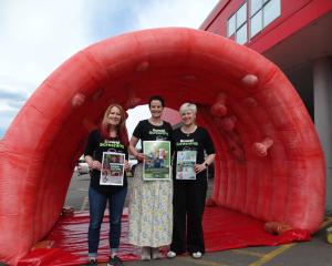 Standing in the inflatable bowel that was set up in Oamaru on Saturday to launch Oamaru Bowel...