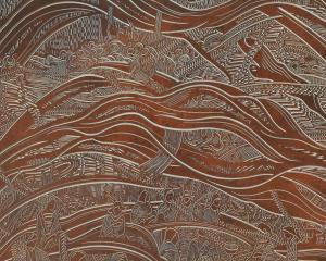 Phaeacia (2024), by Paul McLachlan [detail]. Acrylic and rust on canvas.