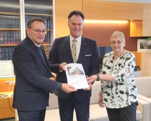 Dunedin Mayor Jules Radich (centre) and New Zealand Nurses’ Organisation delegate Linda Smillie...