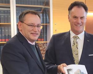 Health Minister Shane Reti and Dunedin Mayor Jules Radich in Wellington earlier this week. Photo:...