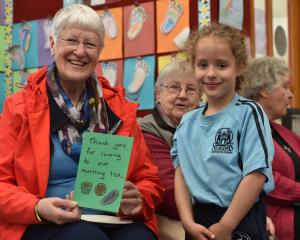 Dominican Charism Sr Jan and Bella Bradbury, 5, with Sr Nola and Sr Paddy behind them at a...