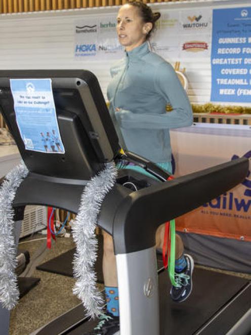 Emma Timmis attempting to break the record for greatest distance on a treadmill in seven...