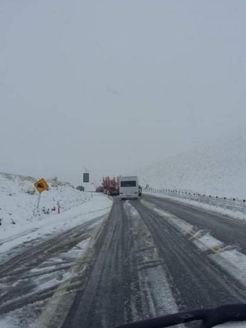 Snow was also making driving difficult in the Lindis Pass. Photo: Kyle Thompson-Connell