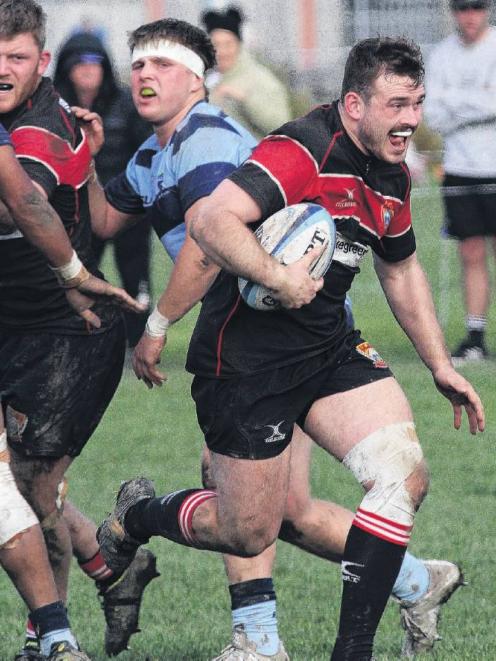 North Canterbury hooker, Louis James, with ball in hand, makes a break from the pack.PHOTO: JOHN...