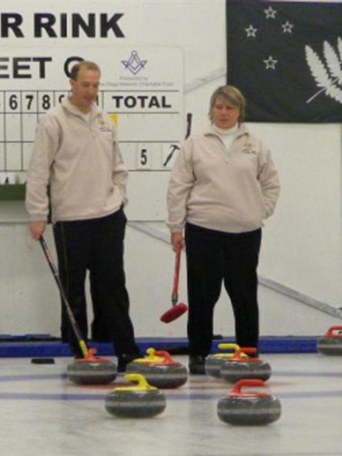 The Queensland mixed doubles team of Gerald Chick (left) and Jenn Thomas at the Naseby...