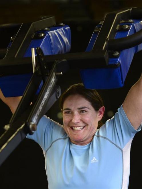 Anika Tiplady works on weights at the High Performance Gymnasium this week. Photo by Peter McIntosh.