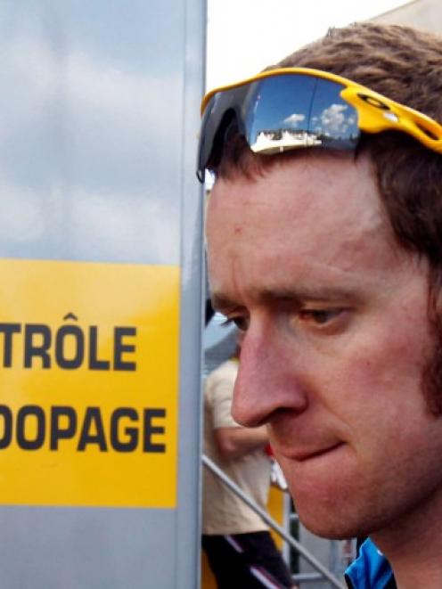 Bradley Wiggins of Britain leaves the anti-doping medical testing facility after the Macon to...