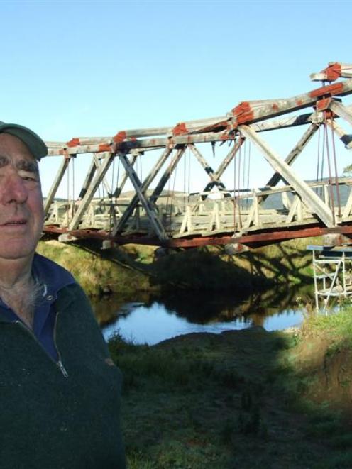 Catlins ward councillor Kevin Thompson at the shaky Tawanui bridge. Photo by Rachel Taylor.