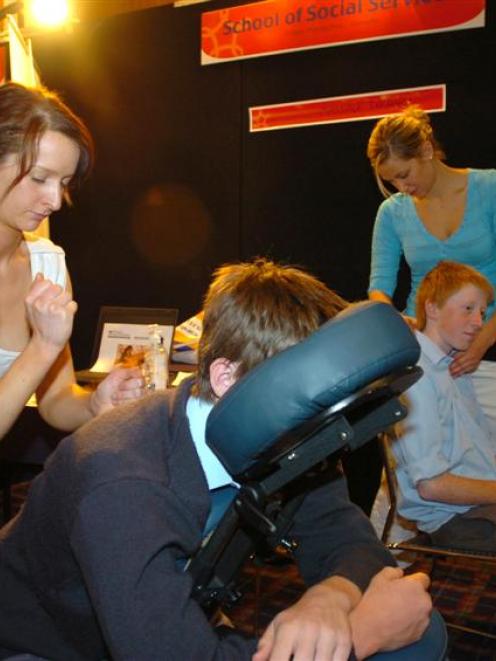 Otago Polytechnic students Tessa Grinlinton (22), foreground, and Jamie-Lee Tutbury (right, rear)...