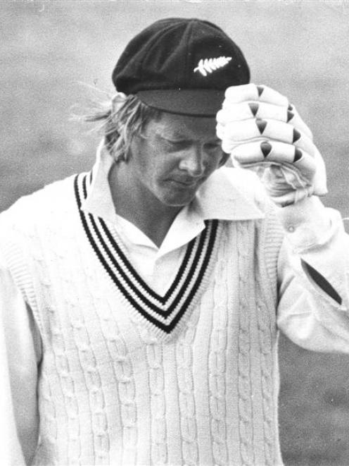 Glenn Turner walks off Lancaster Park during the test against Australia in 1974. Photo from <i...