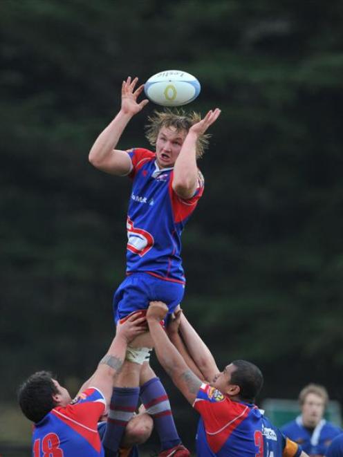 Harbour flanker Ben Whale claims the ball in a lineout during the premier club game against...