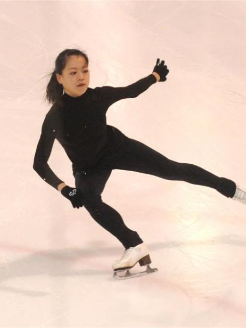 Japanese figure skater Akiko Suzuki training at the Dunedin Ice Stadium yesterday. Photo by Peter...