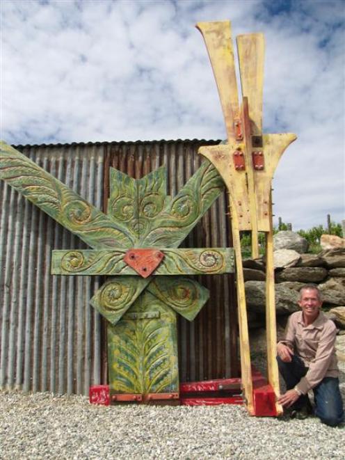 John Herbison with his piece Caitanya  "The Living Force", in memory of the Christchurch...