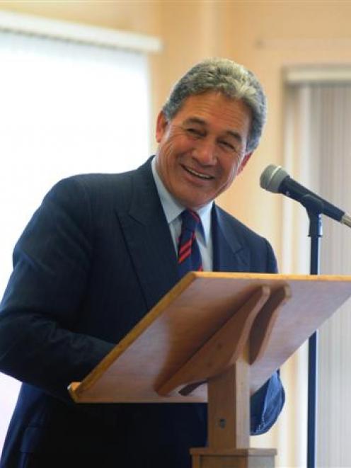 New Zealand First leader Winston Peters speaks to a mainly elderly audience in Dunedin yesterday....