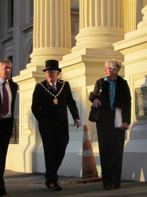 North Otago Chamber of Commerce chairman Gary Kircher (left) shows Construction Minister Maurice...