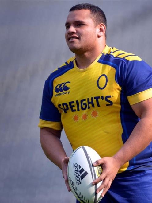 Otago prop Donald Brighouse at training at Forsyth Barr Stadium yesterday. Photo by Peter McIntosh.