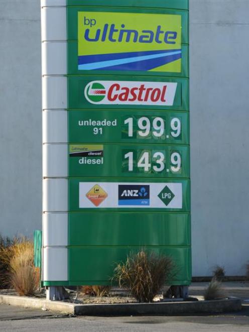 Petrol prices below $2 a litre in Dunedin yesterday. Photo by Craig Baxter.