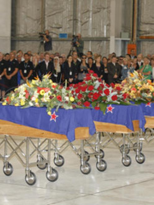 The caskets bearing the bodies of four of the seven killed in the Airbus A320 crash off the coast...