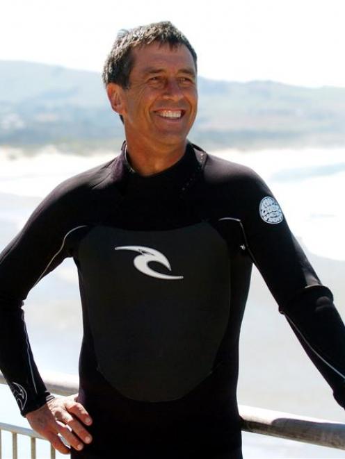 Tony Ryder after the surfing competition at St Clair beach yesterday. Photo by Gerard O'Brien.