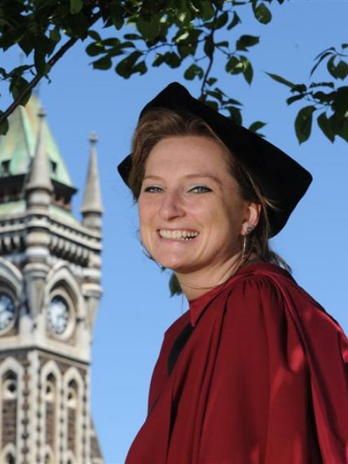 University of Otago PhD graduand Alexandra Kafka prepares to graduate from the university. Photo...