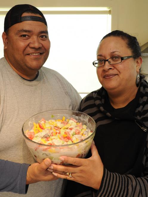 Matani Schaaf and Michelle Schaaf with 'ota ika, raw fish. Photo:Gerard O'Brien.