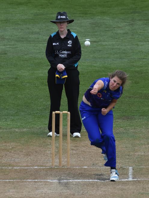 Otago seamer Georgia Clarke sends down a delivery during a women’s one-day game against...
