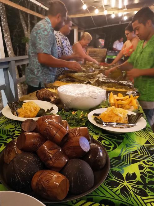 Traditional feast cooked in an Umu oven.