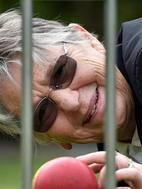 Croquet New Zealand president Kathie Grant peels the ball at the Leith Croquet Club yesterday....