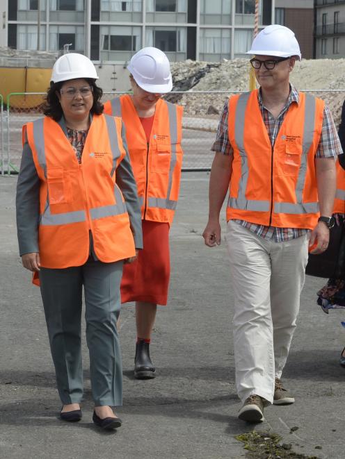Health Minister Ayesha Verrall is shown around the new Dunedin hospital site by colleagues Rachel...