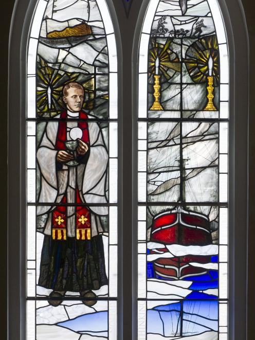 A section of the new stained glass window at All Saints Church commemorating the life of the Rev...