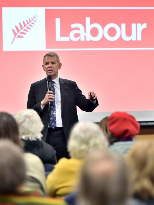 Labour leader Chris Hipkins takes questions from the floor during a meeting in Dunedin yesterday....