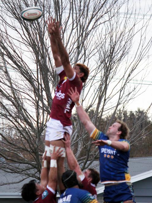 Southland and Otago players contest a lineout at the two sides’ NPC pre-season match at the...