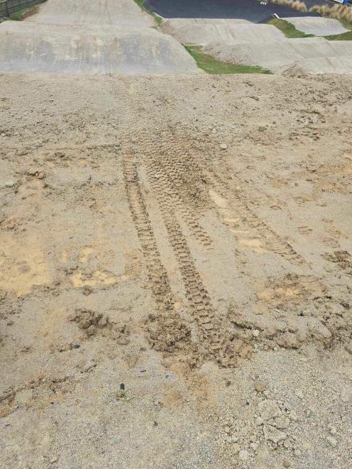 Damage caused by a motorbike to the Dunedin BMX Track at Forrester Park on Saturday. PHOTO: SUPPLIED