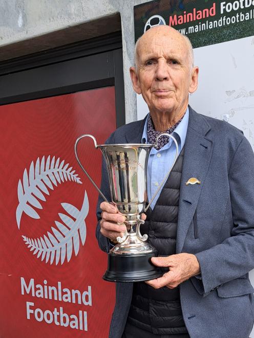 David Bolam-Smith with the Bolam Cup ahead of the final at English Park. Photo: Supplied