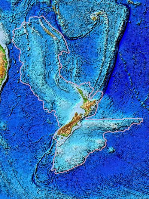 A topographical map of the Zealandia continent. Photo: Wikimedia Commons