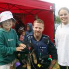 Police dog handler Constable Damian Parsons introduces new police recruit Willie to Charlotte (11...