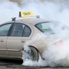 Nate McCabe, of Taieri Mouth, said he got a good skid going in his AU Falcon taxi in a burnouts...