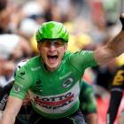 Andre Greipel celebrates as he crosses the finish line to win the 189.5km 5th stage of the Tour...